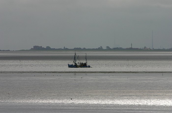 Fischender Kutter im Wattenmeer