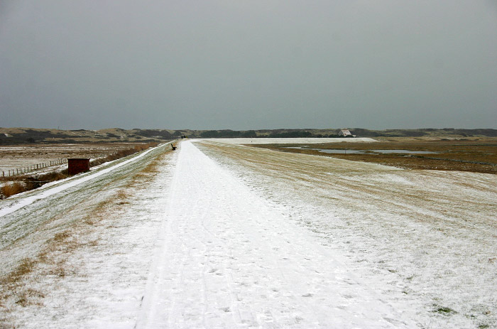Spaziergang auf dem verschneiten Deich