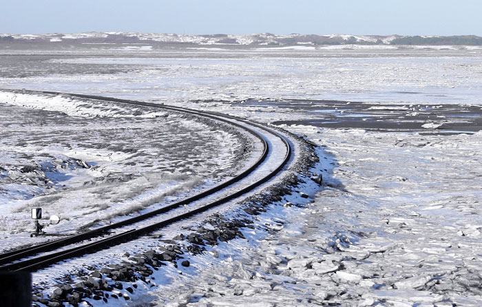 Blick auf die vereiste Salinebucht