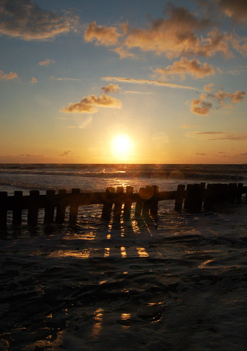 Pfahlbuhne im Gegenlicht