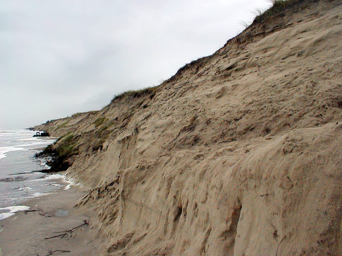 Frische Abbruchkante während einer Sturmflut