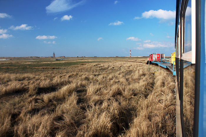 Inselbahnfahrt durch die Salzwiesen